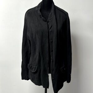 Talbots Women Petite Swing Jacket Cardigan Button Silk Blend Black hidden button